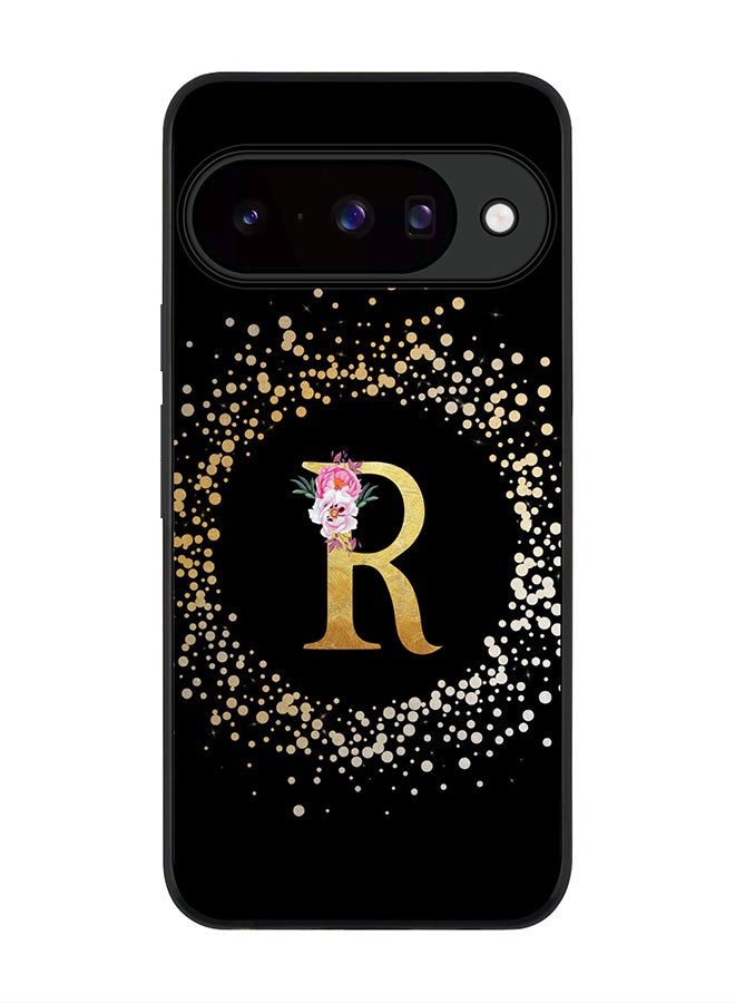 For Google Pixel 10 Case,Slim fit Camera Protection, Shockproof Thin Phone cover  - Custom Monogram Floral - R ( Black )